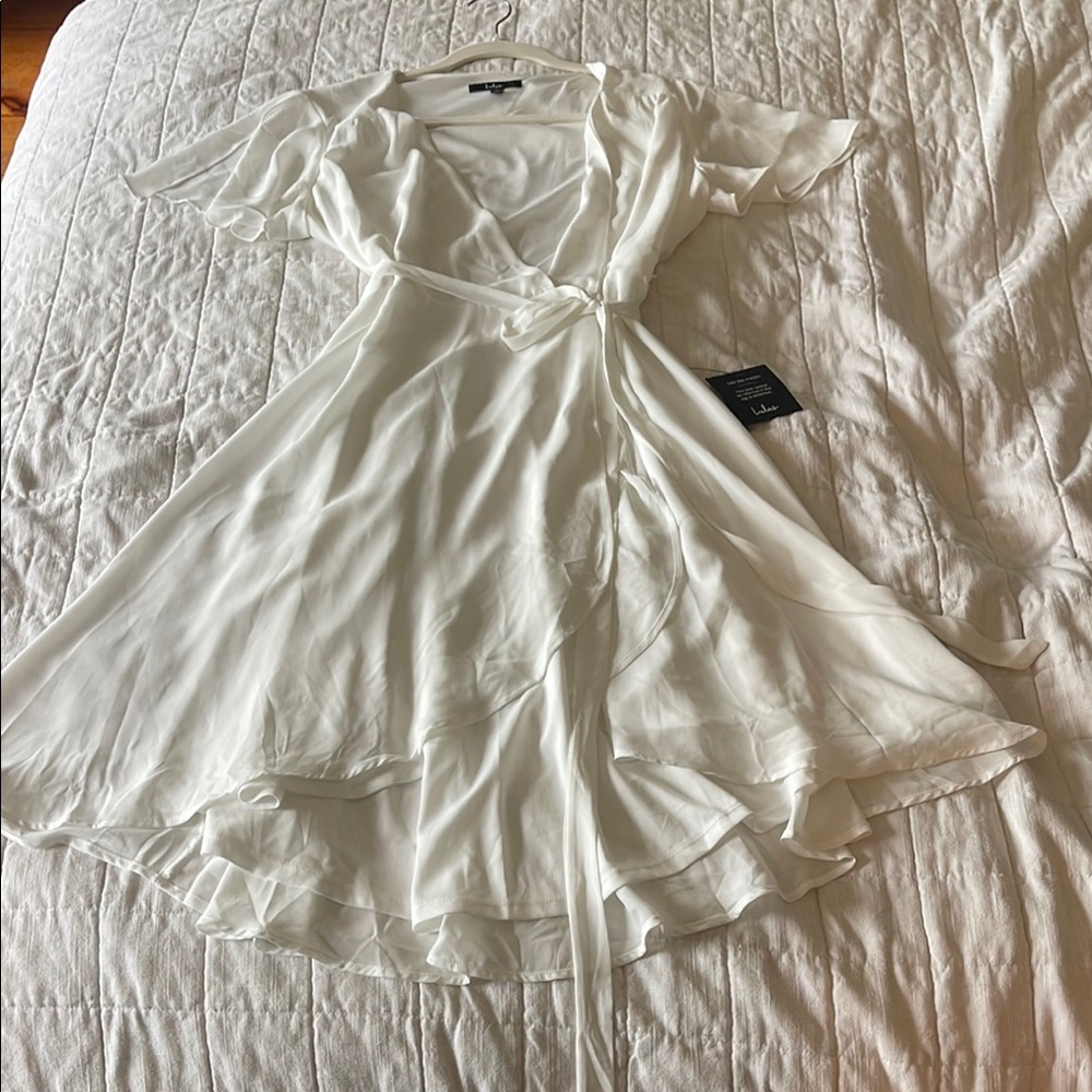 Lulu's Cream High Low Sundress with V-Neck and Pleated Details